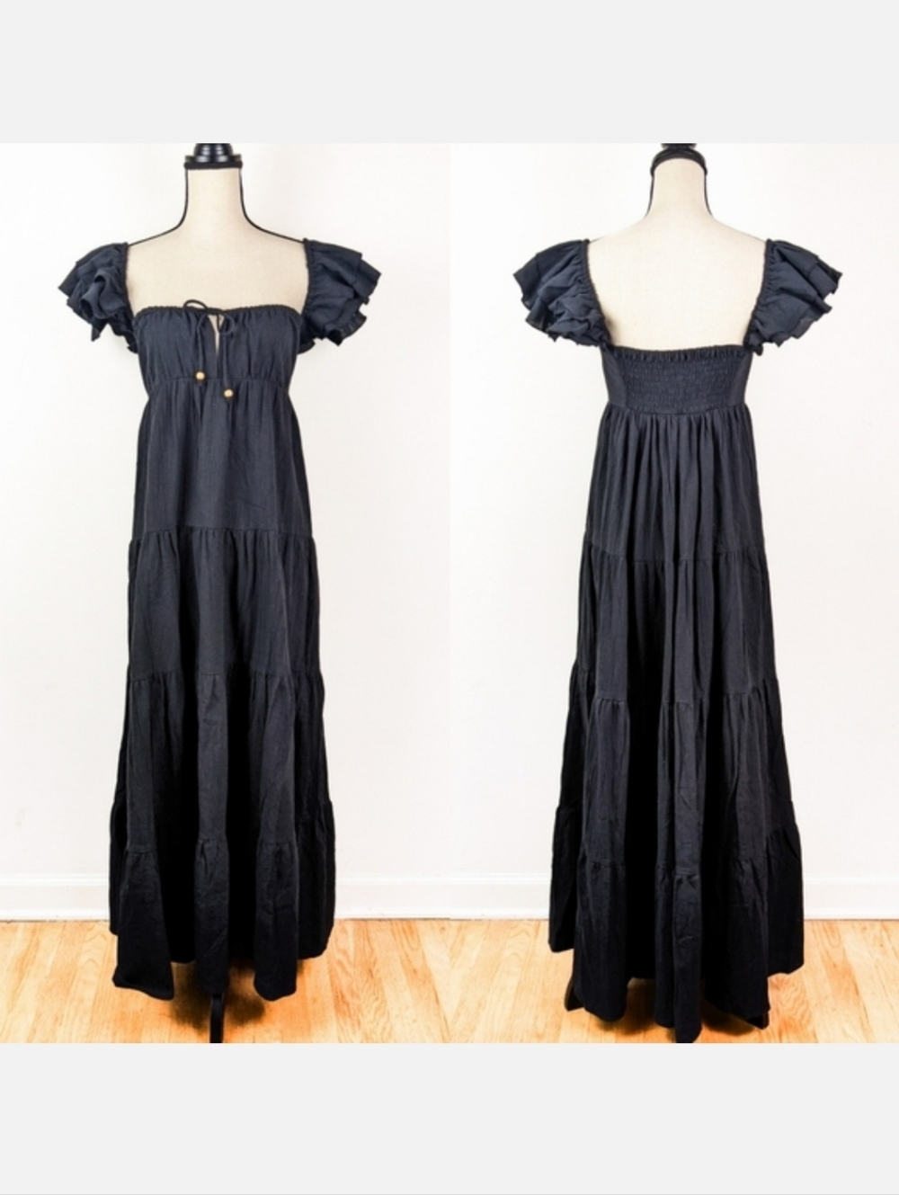 🦋LAST🦋 NWT Bali ELF Nymph Linen Maxi Dress, Black, Size Large